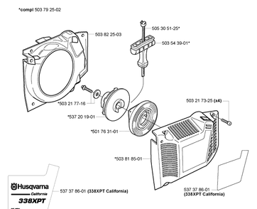 Starter Diagram and Parts List for 338XPT 2005-03 Husqvarna Chainsaw