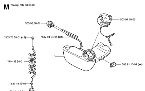 Fuel Tank Diagram and Parts List for 323R 20070100001-20144900000 Husqvarna Brush Cutter