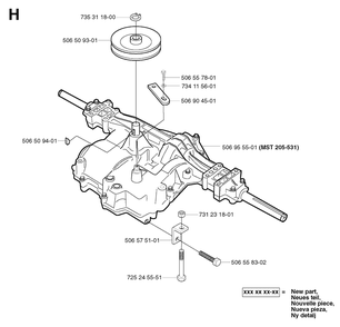 Transmission Diagram and Parts List for R11 2002-02 Husqvarna Lawn Tractor