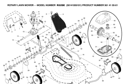 Drive Diagram and Parts List for R52SE (96141006101)(2006-05) Husqvarna Lawn Mower