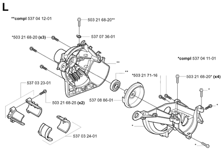 Crankcase And Clutchdrum Diagram and Parts List for 325HDA55X 20011800001 - 20040100000 Husqvarna Hedge Trimmer