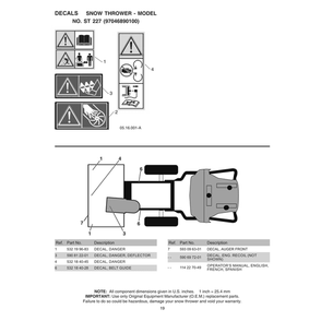 Decals 1 Diagram and Parts List for ST227-970528702  Husqvarna Snow Blower