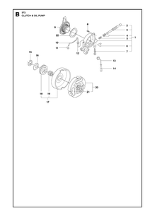 Clutch Oil Pump Diagram and Parts List for 372 2011-05 Husqvarna Chainsaw