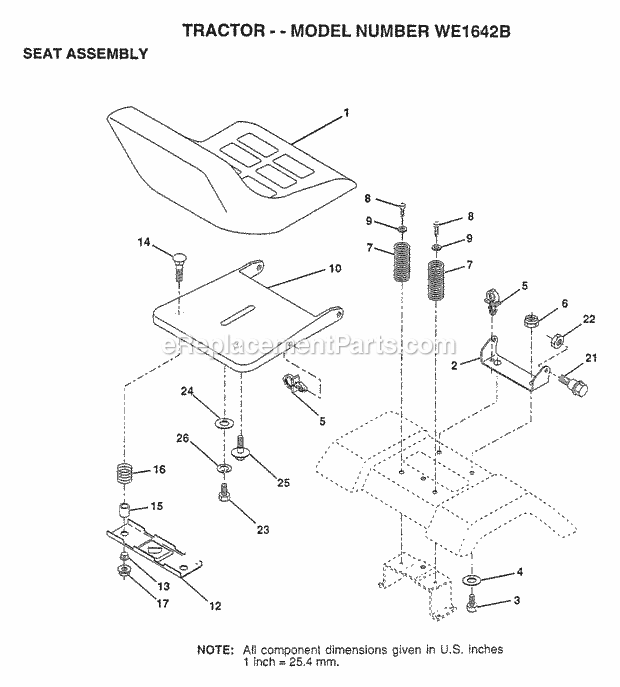 Seat Assembly Diagram and Parts List for WE1642B 1997 Husqvarna Lawn Tractor
