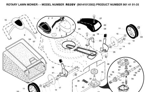 Drive Diagram and Parts List for R53SV (96141013502)(2007-08) Husqvarna Lawn Mower