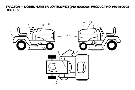 Decals Diagram and Parts List for YTH20F42T (960450002-00)(2006) Husqvarna Lawn Tractor