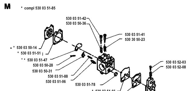 Carburetor Details Diagram and Parts List for 26LC 19931800001-Current Husqvarna Edger