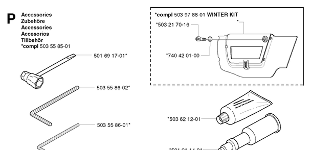 Accessories Diagram and Parts List for 359 20031400001-20041800000 Husqvarna Chainsaw