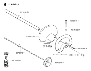 Shaft And Handle Diagram and Parts List for 325HDA55X 20011800001 - 20040100000 Husqvarna Hedge Trimmer