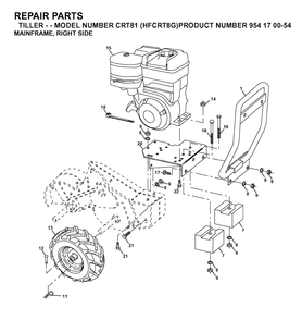 Mainframe, Right Side Diagram and Parts List for CRT81 (954170054-G)(2003-01) Husqvarna Tiller