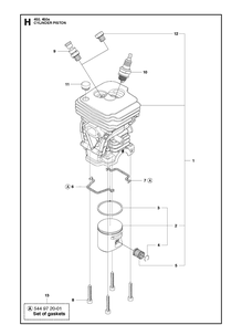 Cylinder Piston Diagram and Parts List for 450E  Husqvarna Chainsaw