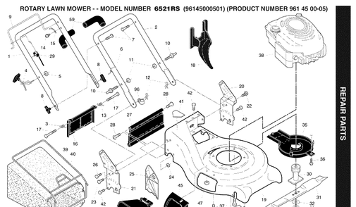 Frame Diagram and Parts List for 6521RS (961450005)(2007-05) Husqvarna Lawn Mower