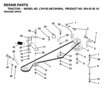 Drive 2 Diagram and Parts List for LTH130 (954820001-H)(2000-02) Husqvarna Lawn Tractor