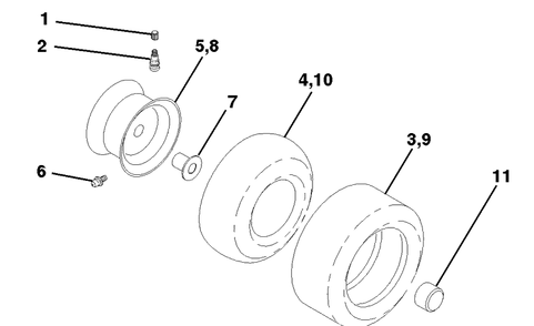 Wheels And Tires Diagram and Parts List for LTH130 (954140005G)(1998-07) Husqvarna Lawn Mower