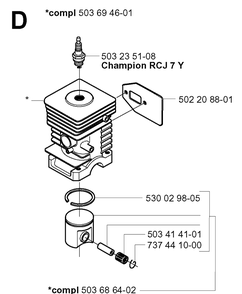 Cylinder Piston Diagram and Parts List for 240RBD 20004000001-Current Husqvarna Brush Cutter