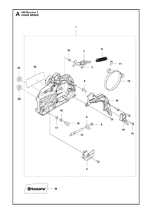 Chain Brake Diagram and Parts List for 460 RANCHER II Husqvarna Chainsaw