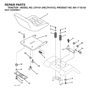 Seat Diagram and Parts List for LTH151 (954170202-C)(2004-09) Husqvarna Lawn Tractor