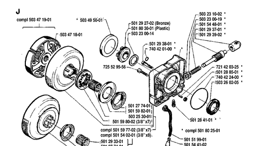 Clutch And Oil Pump Diagram and Parts List for 288 19911400001-19933600000 Husqvarna Chainsaw