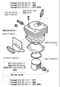 Page J Diagram and Parts List for 371 1999-05 Husqvarna Chainsaw
