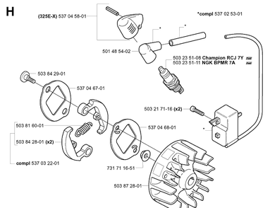 Ignition System And Clutch Diagram and Parts List for 322E 20010100001-Current Husqvarna Edger