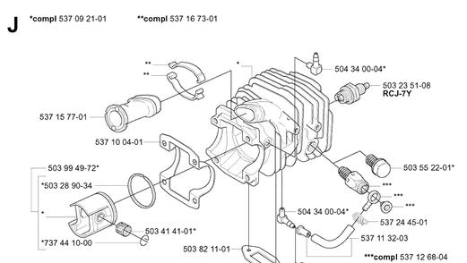 Cylinder Piston Diagram and Parts List for 334T 20034400001-20040100000 Husqvarna Chainsaw