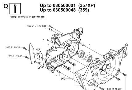 Service Updates 6 Diagram and Parts List for 357XP 20041800001-20050600000 Husqvarna Chainsaw