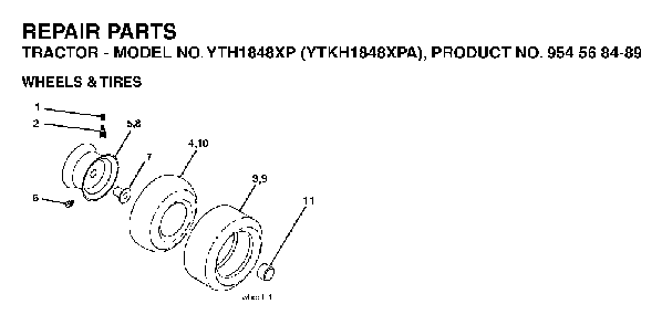 Wheels And Tires Diagram and Parts List for YTKH1848XPA (954568489)(2004-03) Husqvarna Lawn Tractor