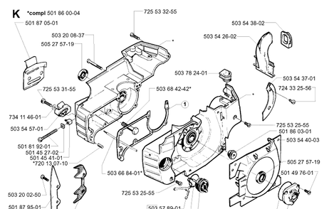 Crankcase Diagram and Parts List for 254 20013500001-Current Husqvarna Chainsaw