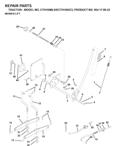 Mower Lift / Deck Lift Diagram and Parts List for CTH160II (HECTH1602C)(2001-02) Husqvarna Lawn Tractor