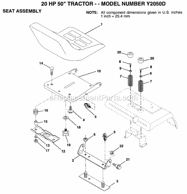 Seat Diagram and Parts List for Y2050D 1994 Husqvarna Lawn Tractor