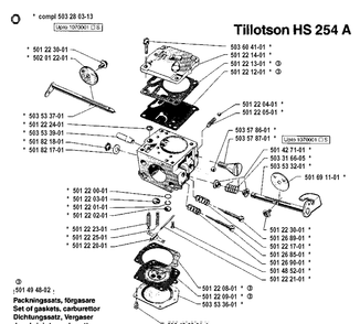 Carburetor Details Diagram and Parts List for 61 19910900001-19933600000 Husqvarna Chainsaw