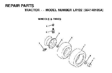 Wheels And Tires Diagram and Parts List for LR122 (954140105A)(1999-09) Husqvarna Lawn Tractor