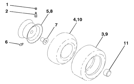 Wheels And Tires Diagram and Parts List for YTH1542XP (954567253-E)(2002-02) Husqvarna Lawn Tractor