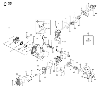 Engine Diagram and Parts List for 125C 20053600001-20071599999 Husqvarna Edger