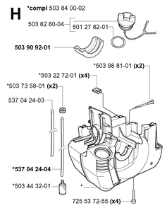 Crankcase Diagram and Parts List for 225RJ 20004000001 & Above Husqvarna Trimmer