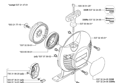 Starter Diagram and Parts List for 333RX 2005-06 Husqvarna Trimmer
