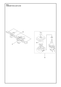 Carburetor And Air Filter Diagram and Parts List for R210  Husqvarna Engine