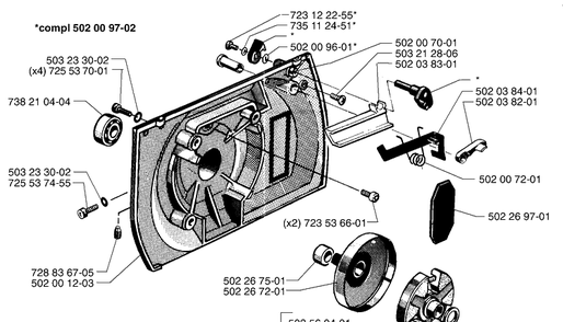 Back Plate Assembly Diagram and Parts List for 265RX 1999-03 Husqvarna Brush Cutter