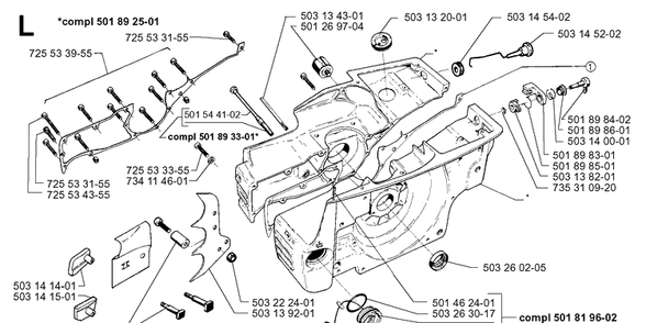 Crankcase Diagram and Parts List for 3120 19980900001-20000600000 Husqvarna Chainsaw