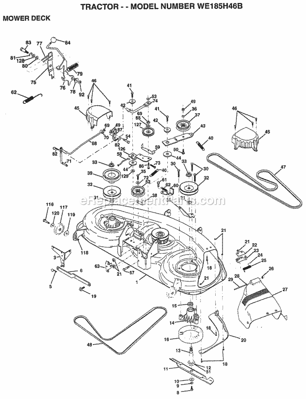Mower Deck Diagram and Parts List for WE185H46B 1998 Husqvarna Lawn Tractor
