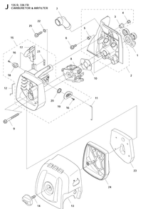 Carburetor And Air Filter Diagram and Parts List for 135R  Husqvarna Brush Cutter