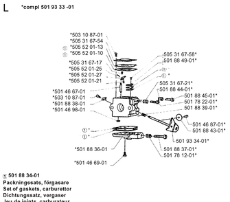 Carburetor Details Diagram and Parts List for 16H 1990-02 Husqvarna Hedge Trimmer