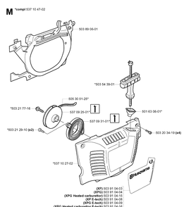 Starter Diagram and Parts List for 346XP 20032200001-20041000000 Husqvarna Chainsaw