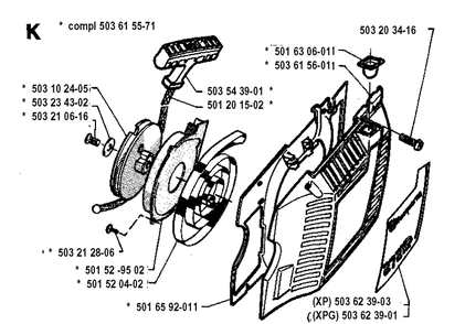 Starter Diagram and Parts List for 272XP 19930100001-19970100000 Husqvarna Chainsaw