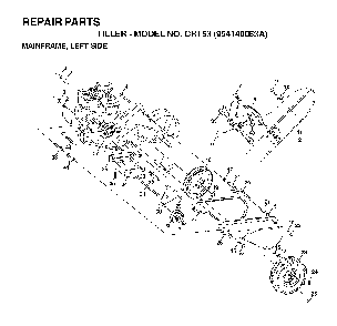 Mainframe, Left Side Diagram and Parts List for CRT53 (954140063A)(1998-02) Husqvarna Tiller