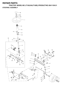 Steering Diagram and Parts List for LT150 (954110021-E)(2003-01) Husqvarna Lawn Tractor