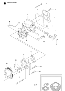 Carburetor And Air Filter Diagram and Parts List for 235 20080100001-20091400000 Husqvarna Chainsaw