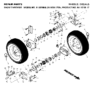 Wheels And Tires Diagram and Parts List for 1130SBE (96193001700, 961930017)(2006-08) Husqvarna Snow Blower