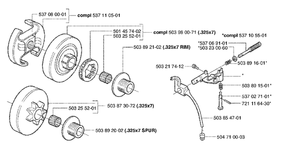 Clutch / Drum / Oil Pump Diagram and Parts List for 353EPA 2002-09 Husqvarna Chainsaw