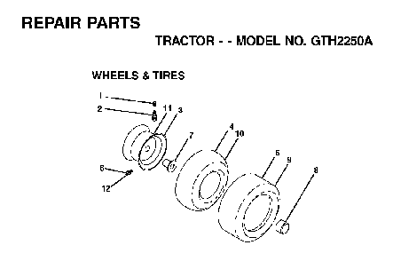 Wheels And Tires Diagram and Parts List for GTH2250A (954567093)(2001-04) Husqvarna Lawn Tractor